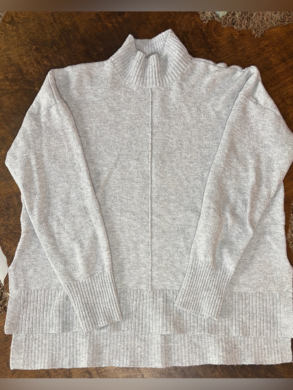 Tahari Gray Mock Neck Sweater Size M Ribbed Knit Pullover